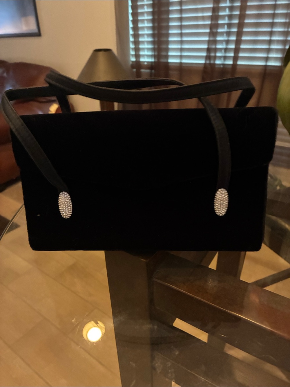 Hillard & Hanson Black Velvet Evening Bag with Crystal Accents